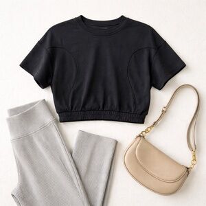 Lululemon Softstreme Gathered T-Shirt Size 6 Black Cropped Elastic Hem